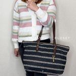Fossil  Jenna Black White Heart Striped Tote Bag Photo 2