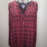 Knox Rose  Button Front Long Sleeve Smocked Top Red Plaid High Low Hem Rayon XL Photo 13