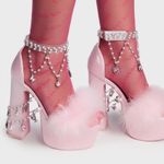 Dolls Kill Sugar Thrillz Pastel Pink Satin Charm Chain Platform Heels Shoes Size 6 Photo 6
