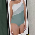 Carole Hochman Green Colorblock One Shoulder One Piece Swimsuit Size Small New Photo 1