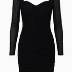 Black Ruched Mesh Bodycon mini Dress Size L Long Sleeve Sweetheart Neckline Size L Photo 1