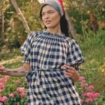 DÔEN Whisper Dress Blue White Gingham Embroidered Midi Dress Size M Photo 1