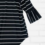 Tickled Teal Women's XL Top Black White Striped Bell Sleeve Round Neck Photo 5