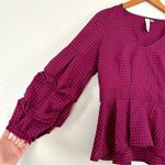 Allison Joy 🦋  Red Blue Plaid Puff Sleeve Balloon Long Sleeve Peplum Blouse Photo 1