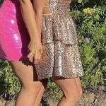 Lucy in the Sky Gold Shimmer Lace Up Dress Photo 0