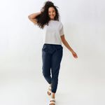 ALBION FIT  Women's Jetsetter Lightweight Jogger Pants Blue Gold Zipper M Petite Photo 2