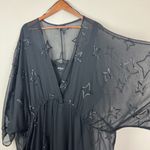 Ulla Popken Dress‎ Womens 28/30 Black Midi Sheer Sequin Star Flyaway 3/4 Sleeve Photo 2