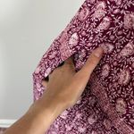 Max Studio Floral Tiered Boho Burgundy Maxi Dress High Neck Pockets Size Medium Photo 5