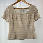 Oleg Cassini Blacktie  Silk Beaded Short Sleeve Blouse in‎ Cream Gold Size 8 Photo 0