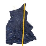 Trixxi  Sequined One-Shoulder Tiered Navy Mini Dress Junior Size S Glam Dance Photo 9