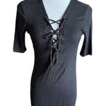 Womens Ambiance Apparel Black Ribbed Criss Cross Detail Bodycon Dress Photo 0