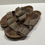 Birkenstock  Arizona Sandals Shoes Womens Size 7 38 Taupe Suede Two Strap Photo 4