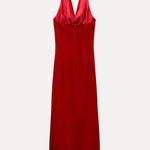 ZARA  dress maxi festive velour red halter party wedding Christmas Photo 4
