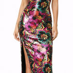 MISA Los Angeles  Sequin Floral Print Sleeveless Maxi Dress High Slit XL Photo 0