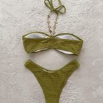 SheIn  Olive Green Textured Butterflies Two-Piece Bikini Set Photo 3