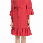 White House | Black Market WHBM Coral Off-The-Shoulder Flounce Dress Photo 0