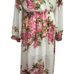Floral Chiffon Maxi Dress Womens S White w/pink Bridal Romantic Cottagecore Chic Photo 0