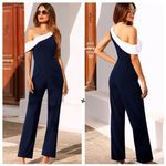 Alexia Admor  Ember One Shoulder Navy White Jumpsuit Size 4 Photo 1
