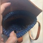 Woven Blue & Brown Crossbody Bucket Bag Leather Patterned Top Closure Straps Photo 12