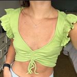 ZARA  Lime Green Ruched V-Neck Top size M cottton Photo 4