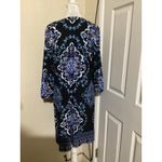 Soft Surroundings Petite Medium Black Blue Floral V Neck Beaded Trim Dress Photo 2