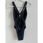 Cupshe  One-Piece Cut Out Cross‎ Back Deep V-Neck Ruched High Cut Navy Medium NEW Photo 7