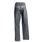 Cache Embroidery Rhinestone Embellished Dark Jean Straight Pant Stretch NWT $128 Photo 2