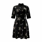 Free People  NEW Women Size 0 Black Be My Baby Velvet Mini Dress Mock Neck Floral Photo 2
