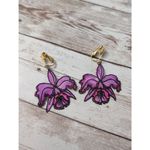 Vintage Clip On Earrings Large Pinkish Flower Dangle Pink Photo 4