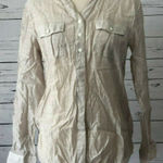  Blouse Small Sheer Shirt Top Button Front Rayon Nylon Chico's‎ Beige Photo 0