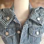 BLANK NYC  Jacket Denim Striped Cropped XS Raw Hem Light Wash Fitted Classic Chic Photo 15
