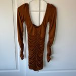 Oh Polly  Flatter Me Long Sleeve Ruched Mini Dress‎ in Golden Brown Bodycon 2 Photo 4
