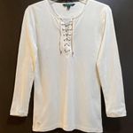 Ralph Lauren Lauren - Cream Lace Up Stretch Long Sleeve Top Photo 0