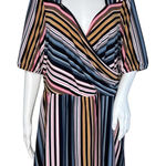 Lane Bryant Lane Bryant Shirt Women 18/20 Multicolor Illusion Stripe Peplum Tunic Faux Wrap Photo 0