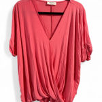 Zenana Outfitters Twist Front V-Neck Oversized Dolman Sleeve Top Watermelon Pink- Size 1X Photo 0