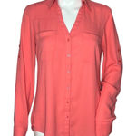 EXPRESS Shirt Womens Small Coral Pink Chiffon Portofino Office Business Casual Photo 0