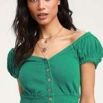 Free People We the Free Brighter Days Green Button Front Short Sleeve Crop Top Photo 0