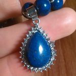 Lapis Lazuli and White Austrian Crystal Silvertone Paperclip Necklace Photo 2