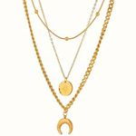 Anthropologie NEW Boho Stainless Steel Golden 3 Layer Shine Crescent Moon Pendant Necklace Photo 1