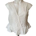 BCBGeneration White Eyelet Ruffle Hem Crop Top, Sz L Photo 2