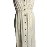 Streetwear Society  Button Up Midi Dress L White Stripe Adjustable Straps Elastic Photo 0