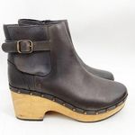 Free People Crosby Dark Brown Leather Wood Sole Clog Boots Size 41 Photo 0