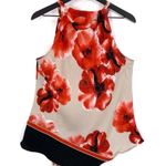 New York & Co. High Neck Tank Blouse Red Floral Black Taupe L Photo 7