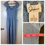 Japna  Jumpsuit Light Blue Smocked Bodice Flutter Sleeve Wide Leg Women's L READ Photo 12