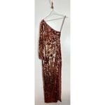 Mac Duggal Sequin One-Shoulder Long Sleeve Column Gown in Copper Size US 2 Photo 2