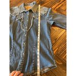 Wrangler  Retro Denim Fringe Western Cowgirl Pearl Snap Shirt Women Small Aztec Photo 5