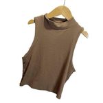 SheIn Women's Brown Sleeveless Cropped Ribbed Mock Neck- Tank Top S Photo 1