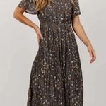 Baltic Born Teal Floral Pleated Chiffon Midi Dress S Photo 4