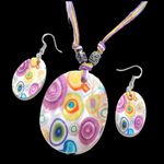 Natural Shell Necklace & Earrings 3pcs Set Colorful‎ Printed Photo 10