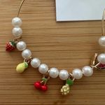 Betsey Johnson Forbidden Fruit Hoop Earrings With Fruit Charms & Faux Pearls NWT Photo 1